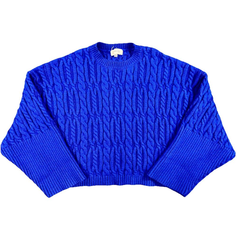 Sugar + Lip2 Cable Knit Sweater Small Blue Cropped Chunky Pullover